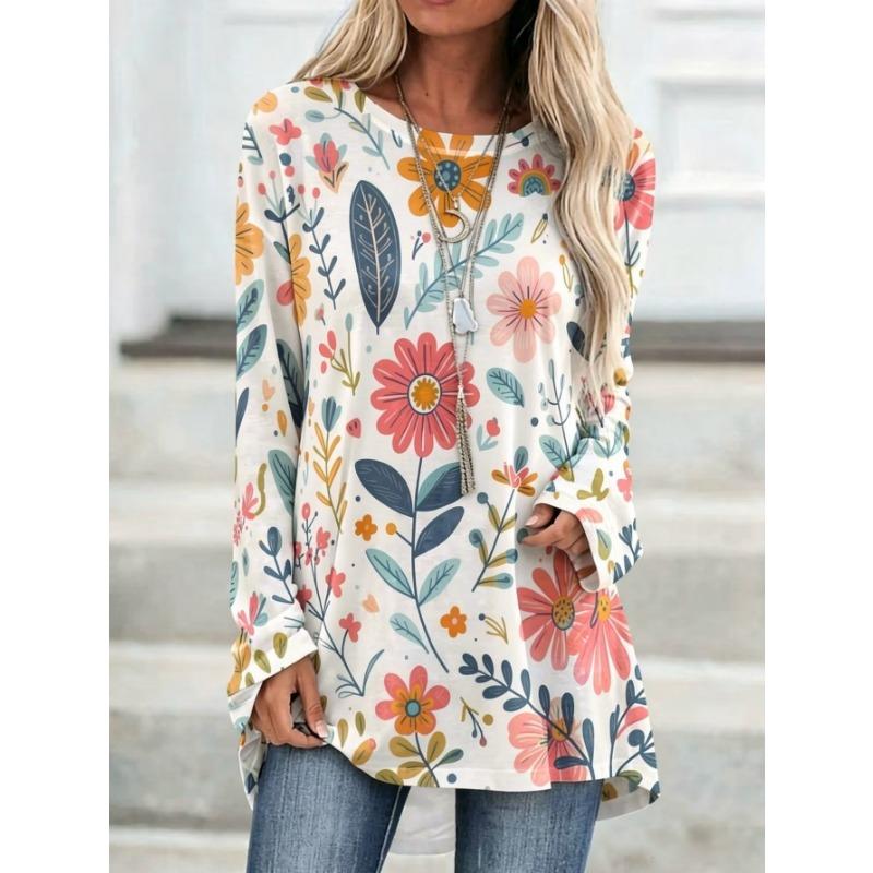 Damen T-Shirt mit Aufdruck und langen Ärmeln, geeignet für Frühling, Herbst und Winter. Modisch und vielseitig, maschinenwaschbar.