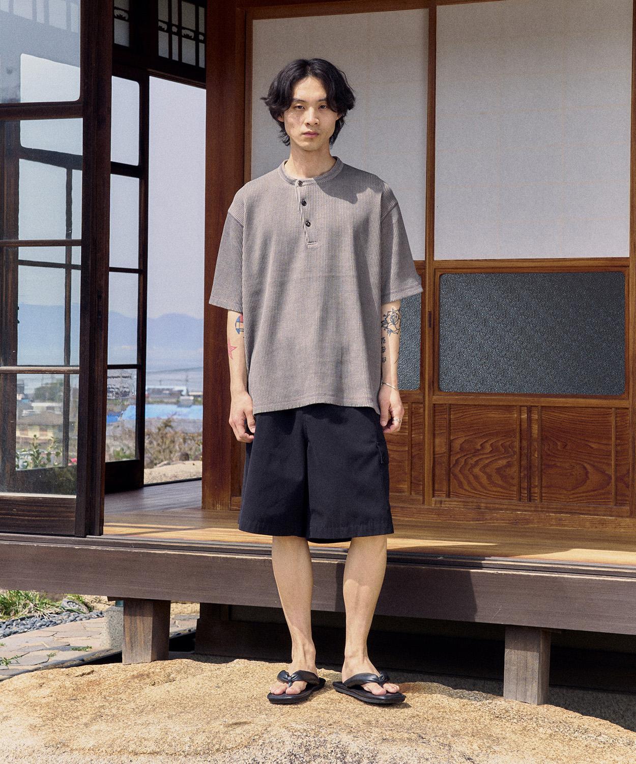 Youth Waffle Henley Neck H/S T-Shirt - Brown S
