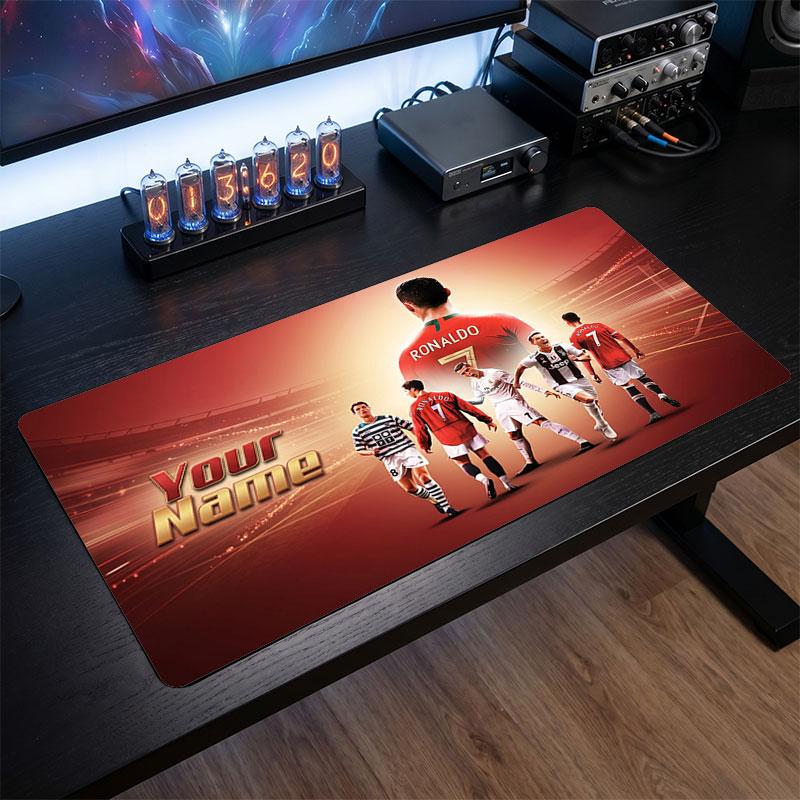 Tappetino Mouse Grande Personalizzato Cristiano Ronaldo, Stampa Testo Nome Personalizzato, Tappetino Scrivania Antiscivolo Logo Calcio Regalo Gaming
