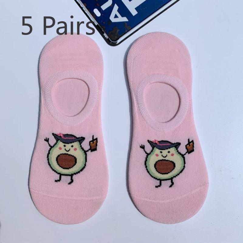 5 Pairs of Men and Women Tide Short Socks Low Waist Spring and Summer Couple Shallow Mouth Invisible Thin Cartoon Boat Socks