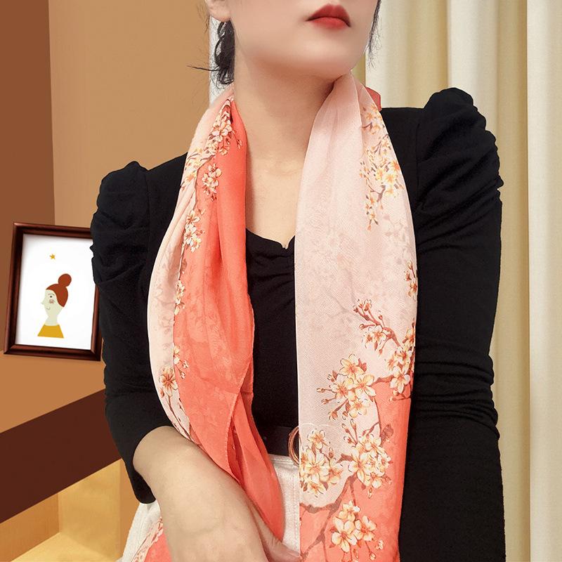 Large 95cm Square Korean Silk Chiffon Scarf for Women - Printed Neck or Head Scarf