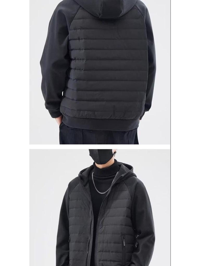 Veste à capuche patchwork pour homme, Automne/Hiver 2025: Manteau d'extérieur en coton tendance et polyvalent - Haut décontracté chaud et coupe-vent