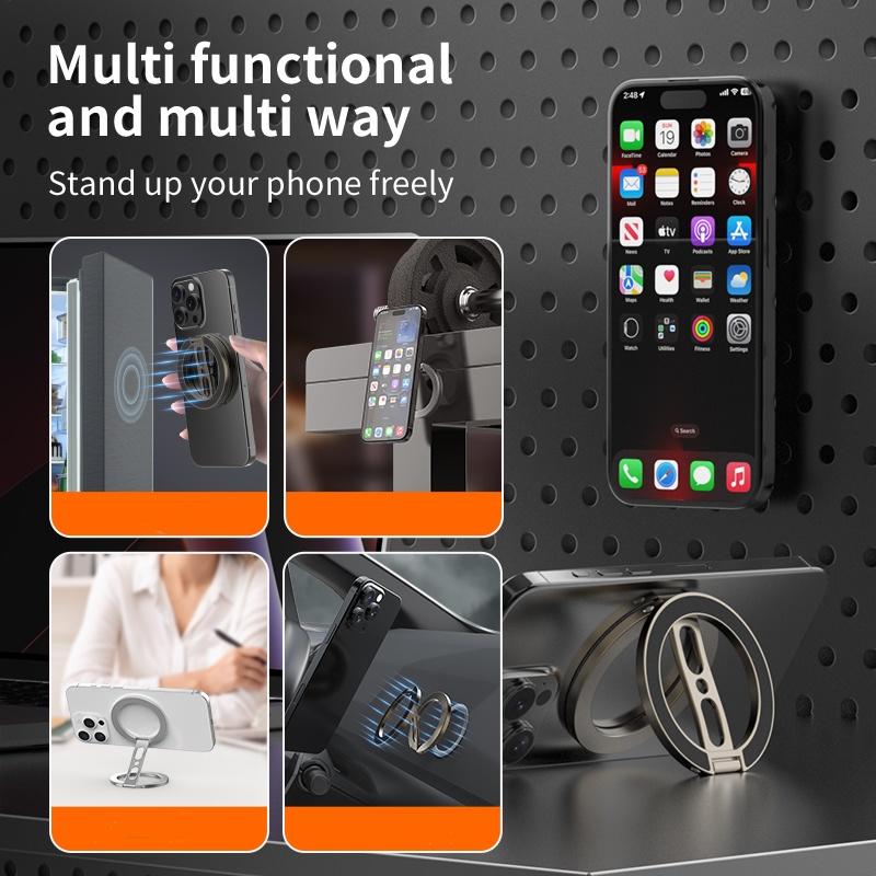 Mobile Phone 360° Rotation Double-sided Magnetic Holder for Magsafe Portable Metal Finger Ring Stand for iPhone 17 16 15 Samsung