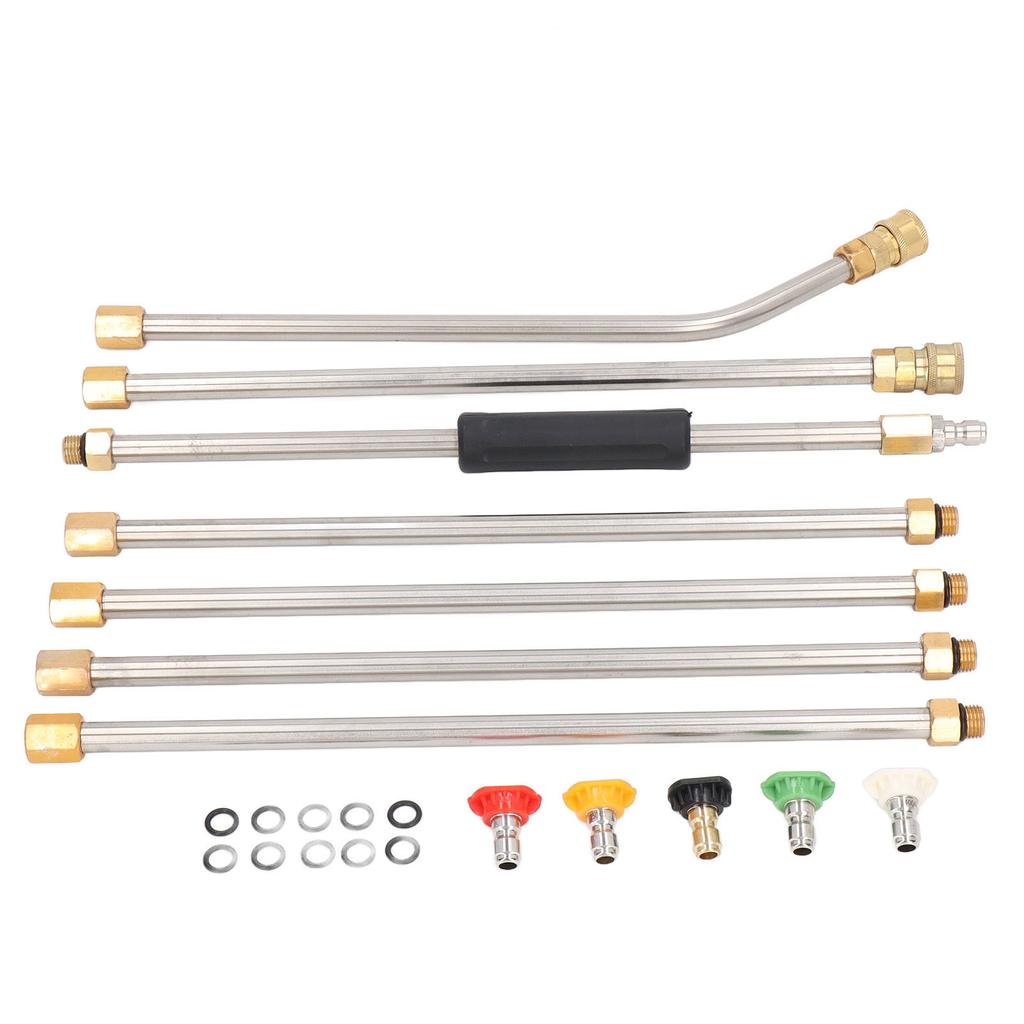 High Pressure Power Washer Extension Wand Set 4000PSI Gutter Cleaning Tool with 5 Nozzle Tips for Car