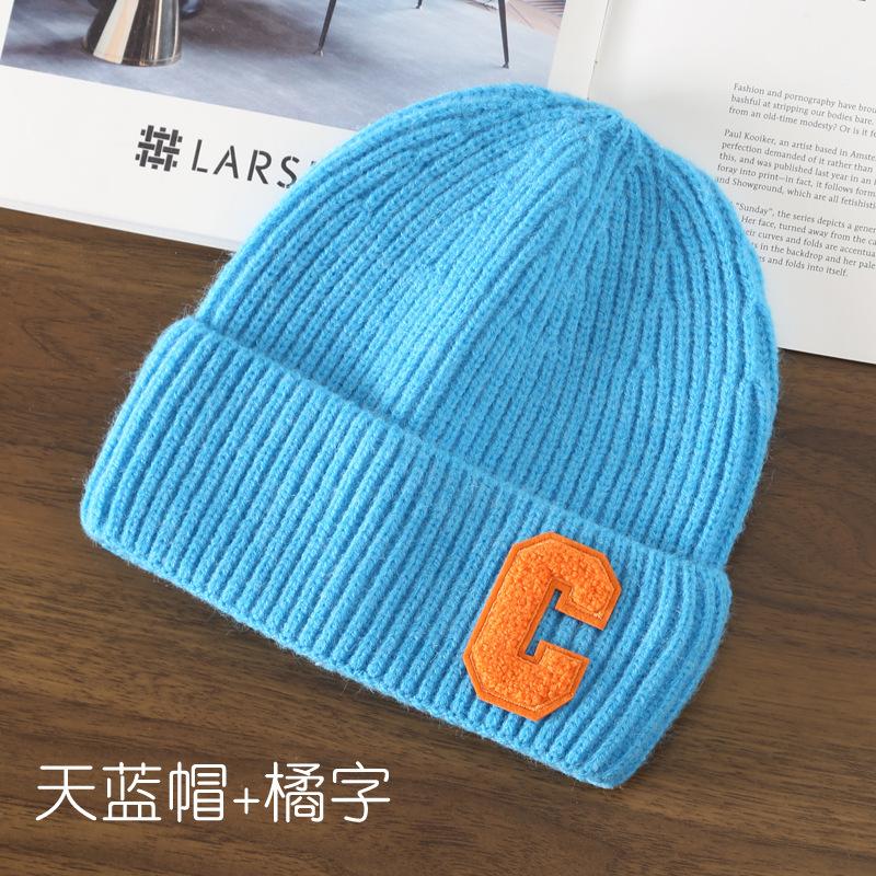 Autumn and Winter Letter Embroidery Big C Student Couple Knitted Hat Outdoor Warm and Cold Wool Hat