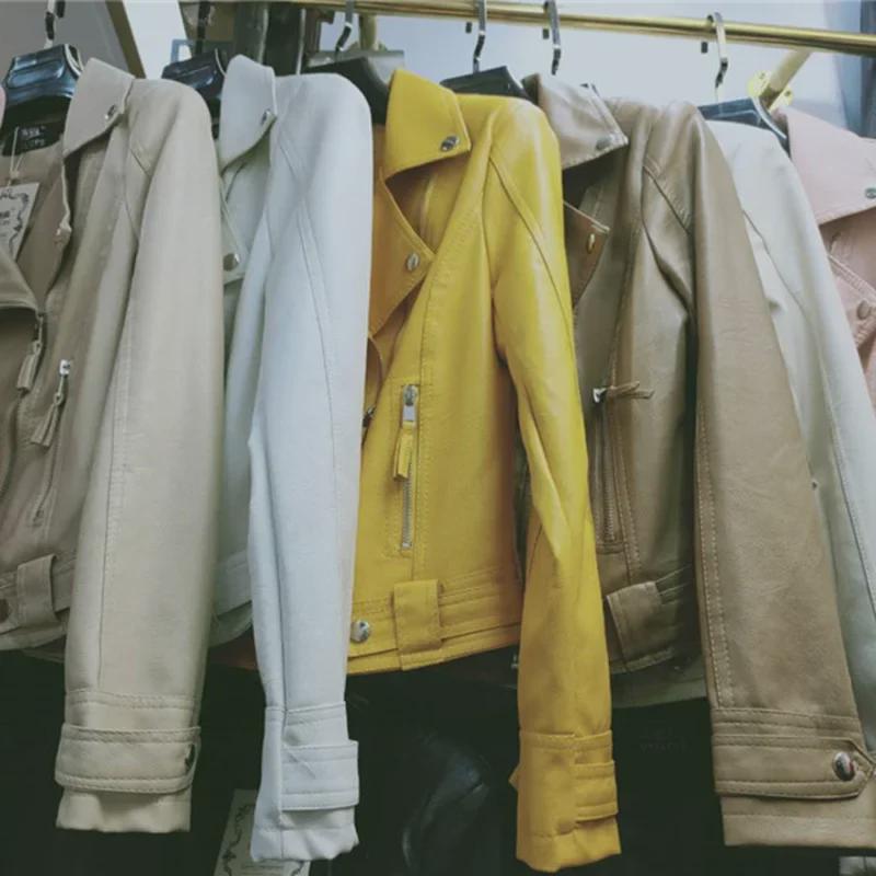 Jaqueta de Motociclista Feminina de Couro Lavado - Estilo Curto de Primavera 2023 para Senhoras