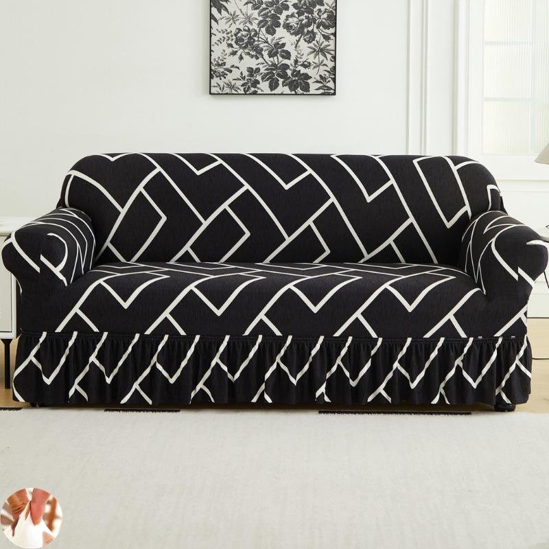 

High Elastic Stretchable Easy Fit Universal Furniture Protector Printed Sofa Slipcover Couch Cover with Skirt Durable Washable 1-seat 90-140cm