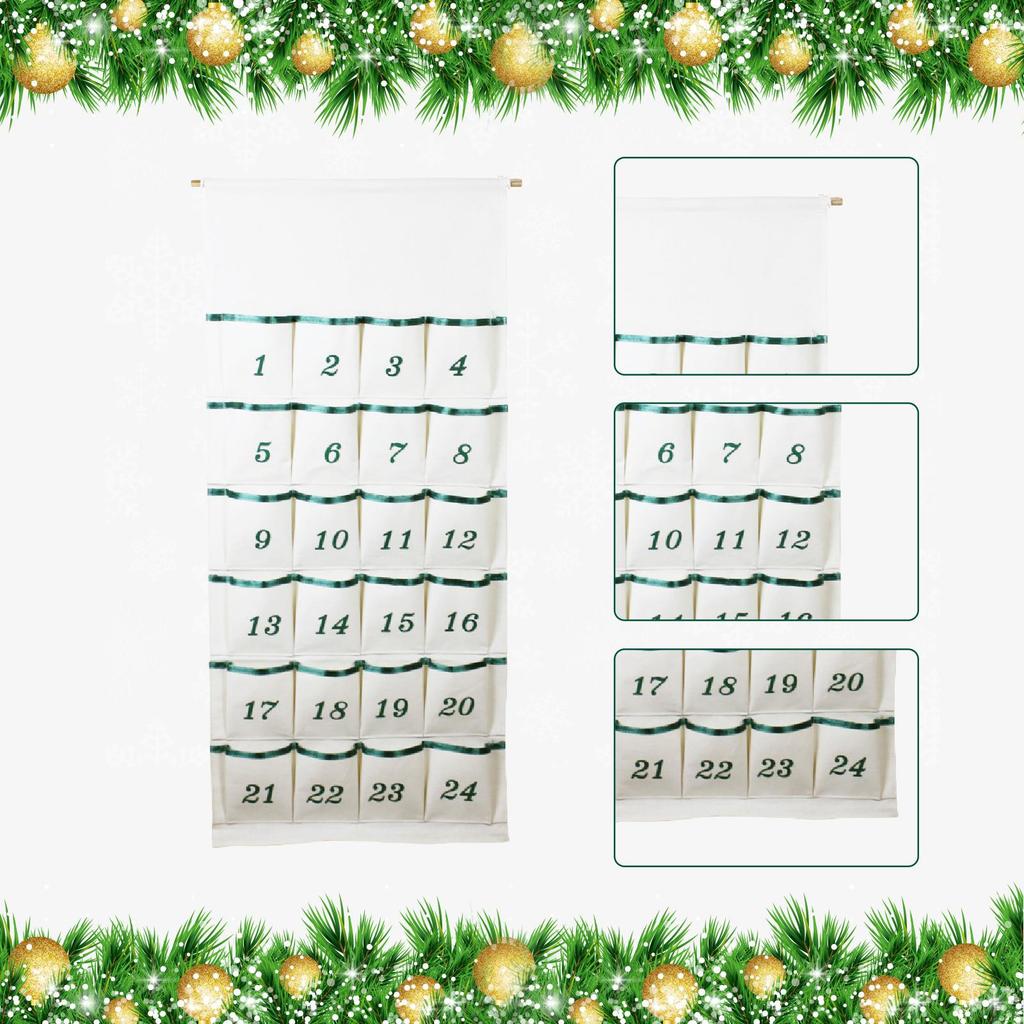 Christmas 24 Day Advent Calendar Organizer Office Wall Hanging Bag with Pockets for Farmhouse