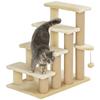 4-step Pet Stairs with Scratching Posts, Platforms, Toy Ball, Beige