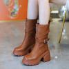 Soft leather thick-soled small thick-heeled short boots women's Martin boots 0000 autumn and winter new high-heeled belt buckle medium boots