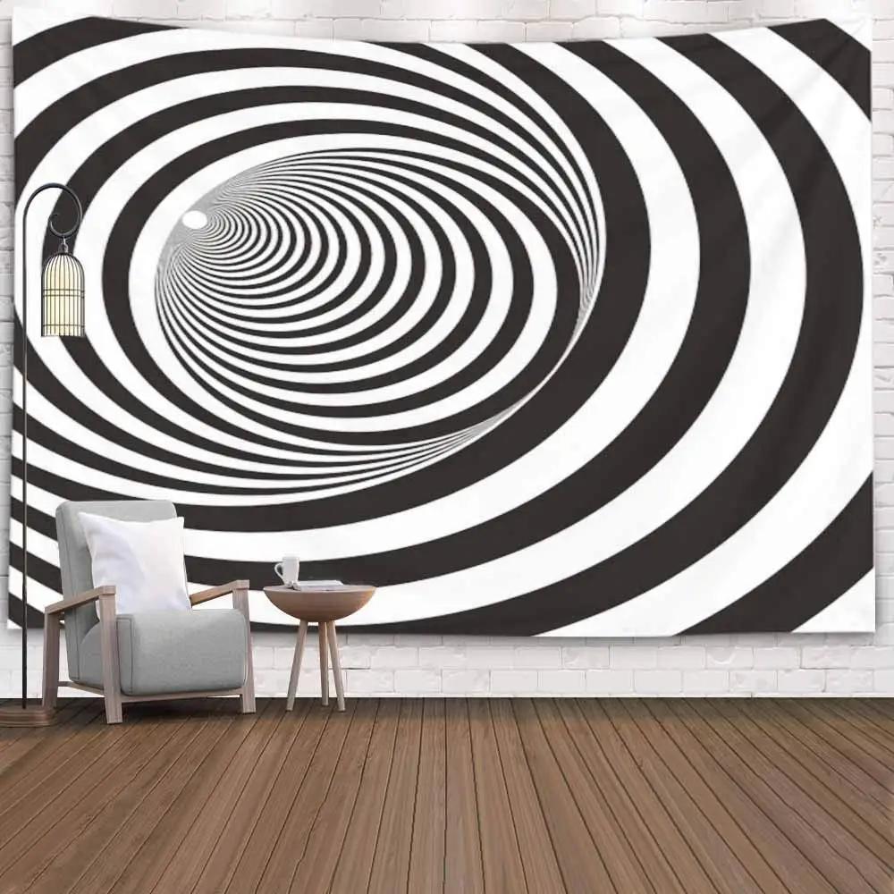 Hypnotic Spiral Tapestry  Black  White Optical Illusion Design  Unique Wall Art for Bedroom  Modern Decor Lover Gift