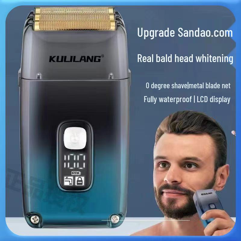 White Electric Three-Blade Mesh Head Shaver - Waterproof Clipper for Balding and Hair Trimming