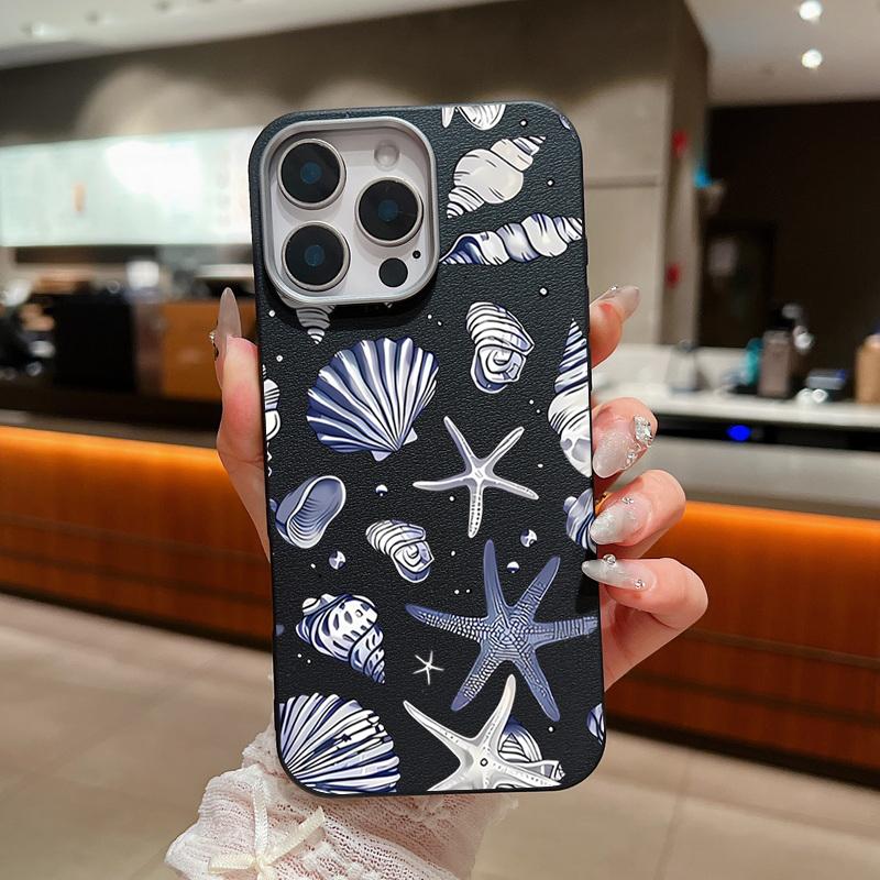 Starfish Printed Silicone Case For iPhone 16 Pro Max 14 15 Plus 13 12 Pro Max 11 Shockproof Leather Texture Soft TPU Phone Cover