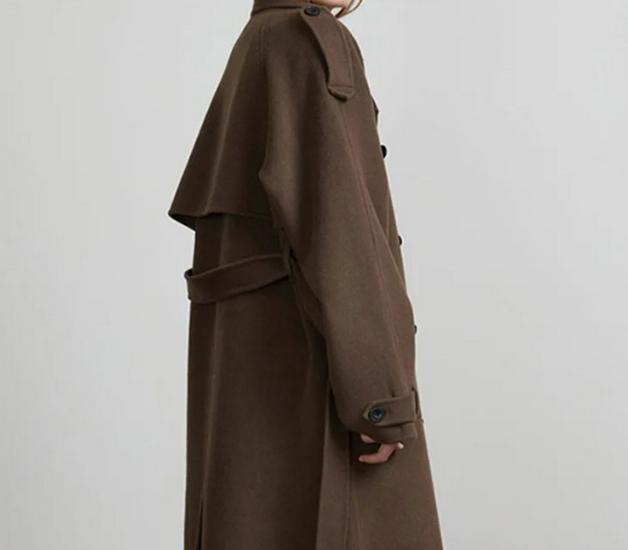 European & American Women's Double-Breasted Lapel Wool Coat - Casual, Loose, Fashionable.