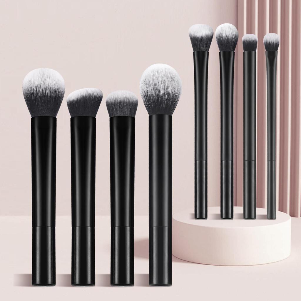 Long-Handle Makeup Brush Set: Includes Contour, Powder, Eyebrow, and Eyeshadow Brushes In 4, 6, and 8-Piece Options.