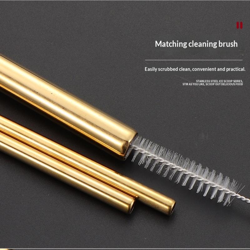 4Pcs Stainless Steel Straw Reusable Metal Drinking Straw With Cleaner Brush For Home Party Barware Bar Accessories
