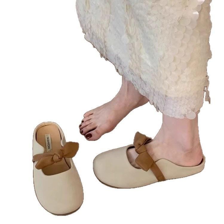 Mjukbottnade väskhuvatofflor dam latmansskor 2025 sommar nya populära rosett enpedal halvstöd enkelskor