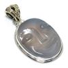 Natural Agate Face Gemstone 925 Sterling Silver Gift Two Tone Pendant 1.65" D6N62
