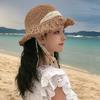Women Summer Crochet Straw Hat Hollow Out Larger Brim Fashion Lace-UP Bucket UV Protect Foldable Beach Sun Cap