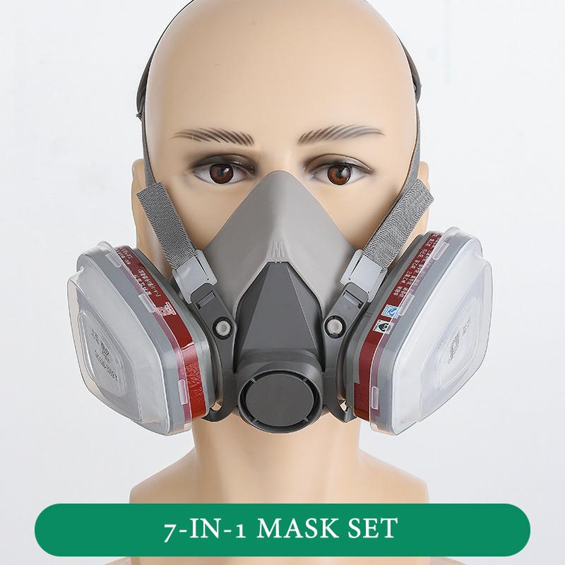 7-In-1 6200 Dust  Half Face Reusable Respirator Dual Filters P-A-1 Safety Glasses For Painting Spraying Work Protection