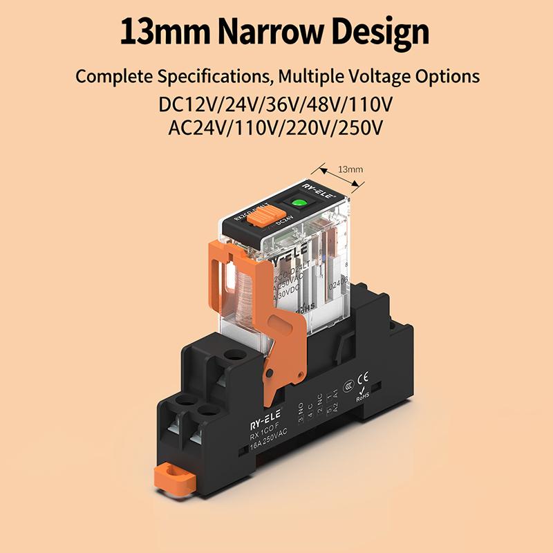Power Relay 12A 24Vdc/220Vac Coil, Din Rail Mount Industrial Relay For Plc Control System