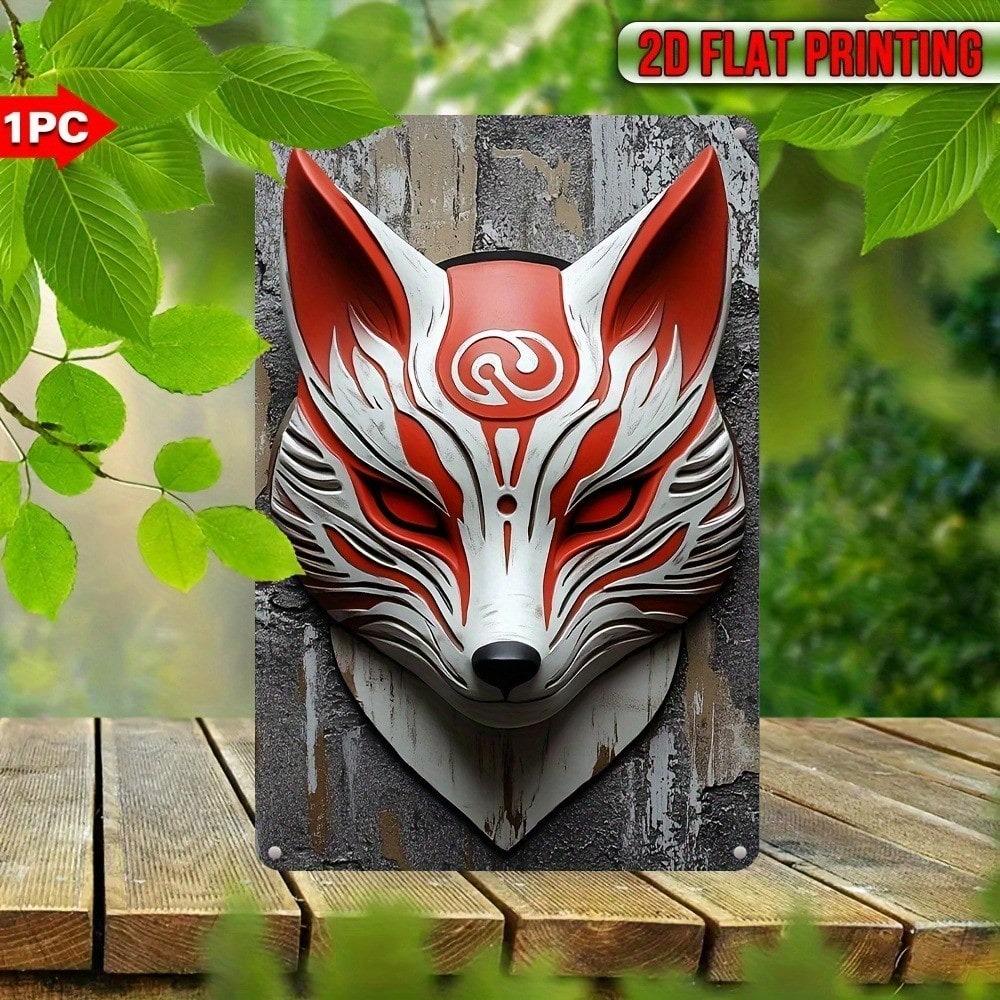 Metal Fox Mask Wall Decor Weatherproof Garden Statue Anbu Style Indoor Outdoor Iron Plaque