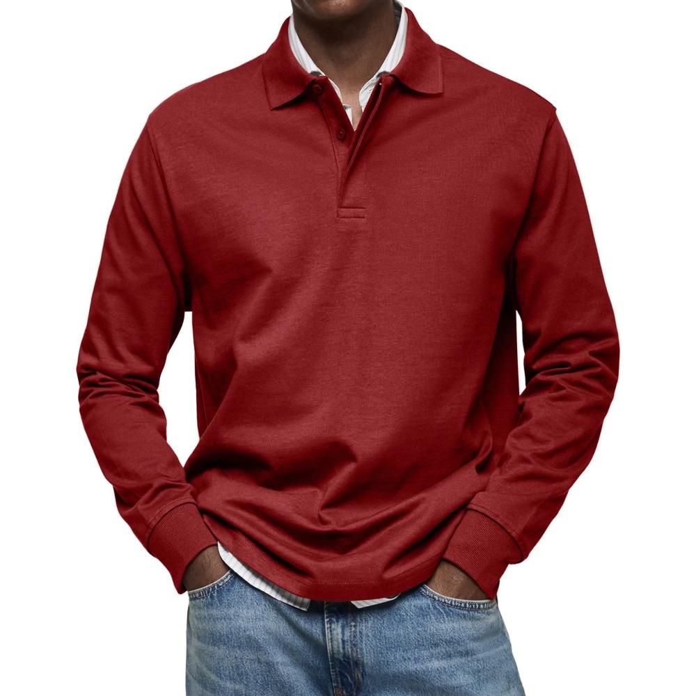 

Men s casual versatile long-sleeved hidden button lapel shirt polo shirt trendy splicing design 5XL червоний