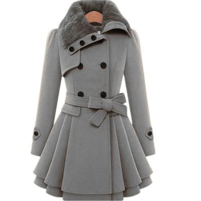 Winter Long Wool Coats Women Streetwear Collar Collar Pleated Ruffle Jackets