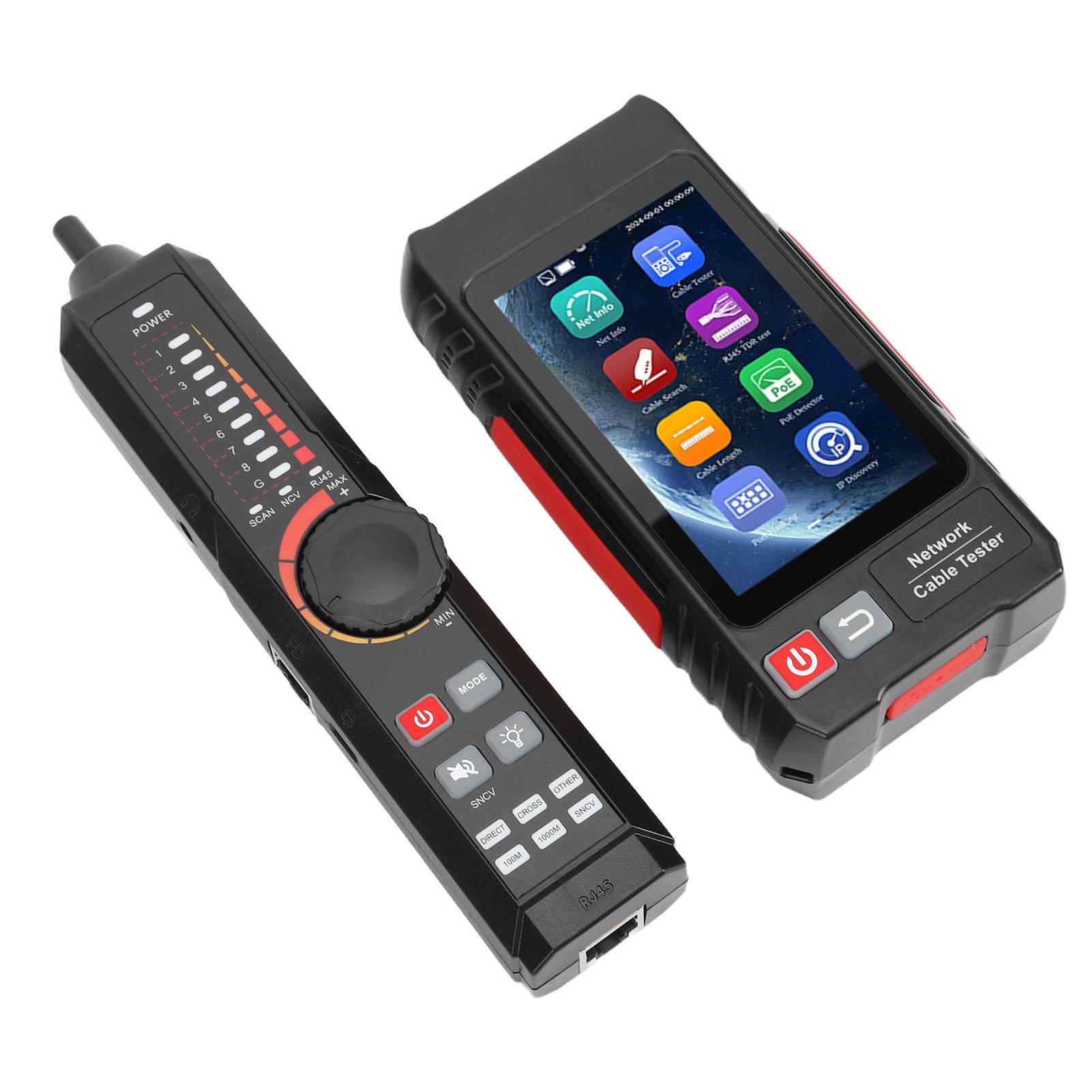 Network Cable Tester 4 Inch Touch Screen Ethernet Wire Tester and Cable Tracker Support VFL OPM PoE++ RJ45 TDR NCV FTP