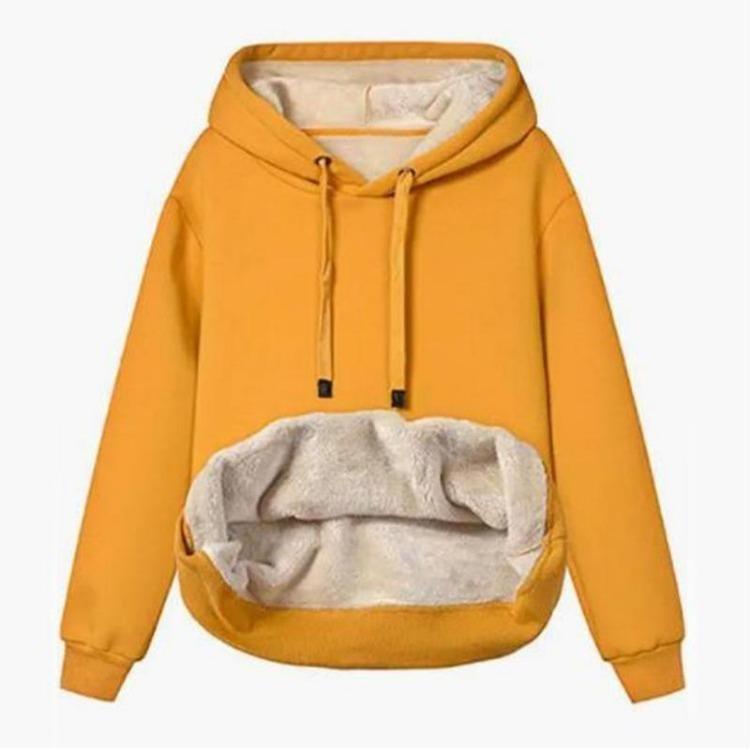 Warm Winter Coat for Women Thick Wool Hooded Jacket with Fur Lining Sweatshirt Top