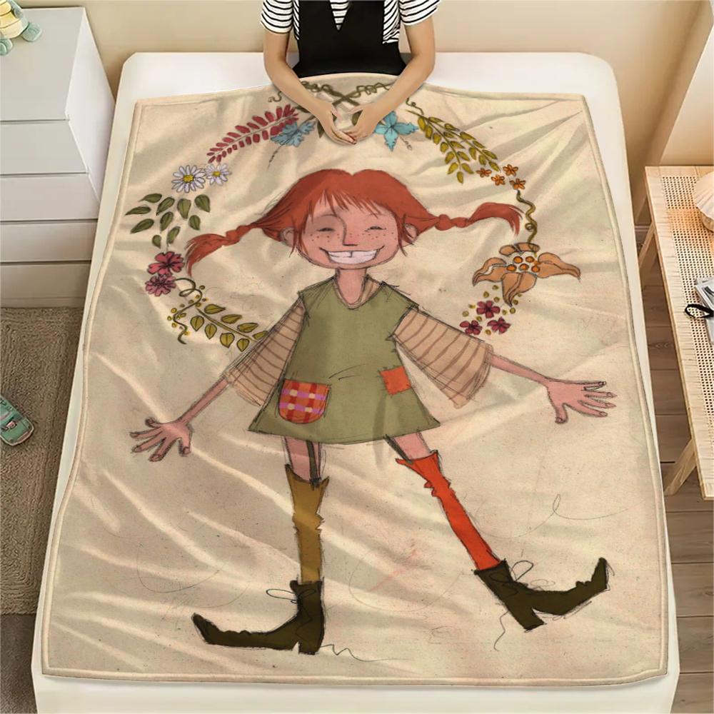 1PC Pippi Longstocking Print Flannel Blanket, High quality Comfortable for All Seasons, Home Decor, Warmth and Comfort, Perfect for Christmas Gifts113