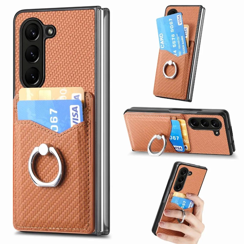 Wallet Phone Case with Credit Card Slot Holder Shockproof Ring Stand PU Leather Cover with Holder for Samsung Galaxy Z Fold 6 5 4 3 2 5G