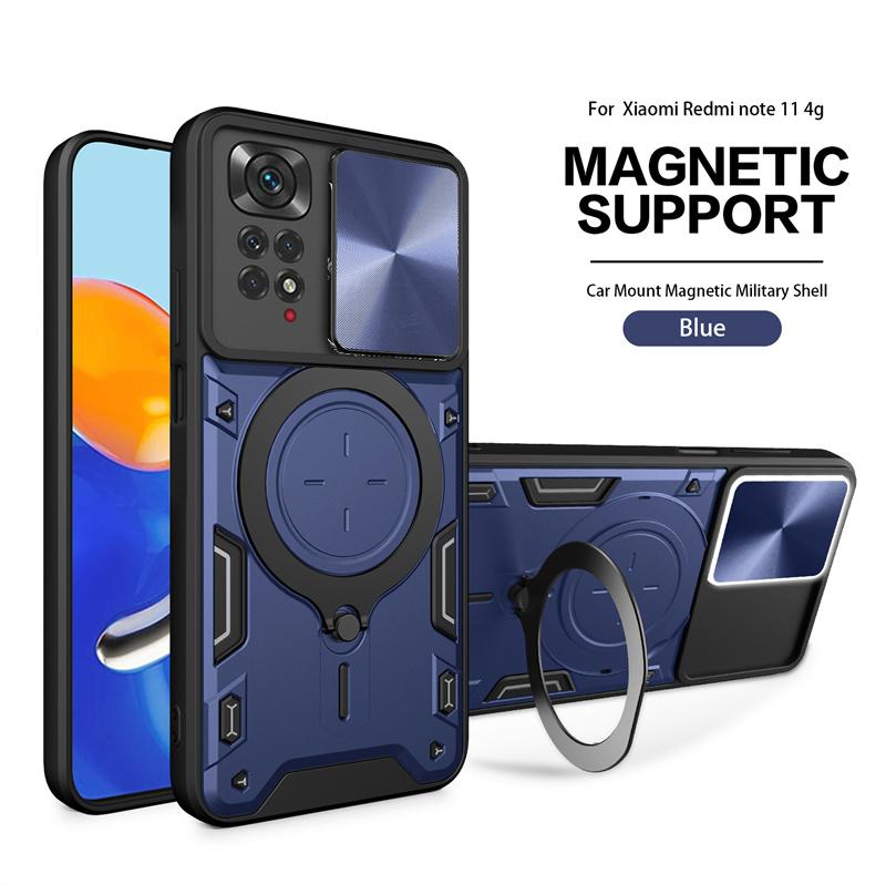 Slide Lens Protect Funda For Xiaomi Redmi Note 11 11E 12 Pro 11S 12C A1 Mi 13 Lite Poco X5 Pro Magnetic Ring Holder Armor Cover