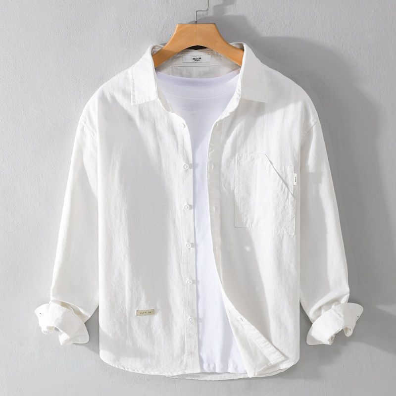 Spring and Autumn Long Sleeves Shirt Men Japanese Style Hong Kong Style Youth Workwear Casual Overshirt Loose Pure Cotton New Arrival