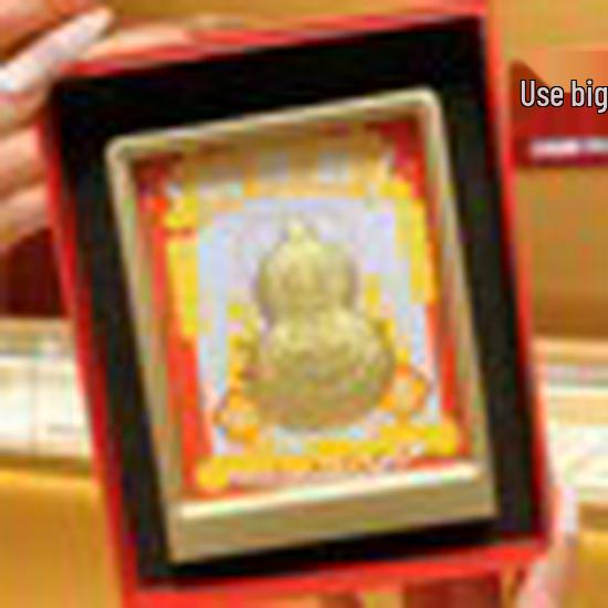 999 Pure Gold God of Wealth Photo Frame: Feng Shui Fortune Cat Ornament for Weddings & New Year Gifts