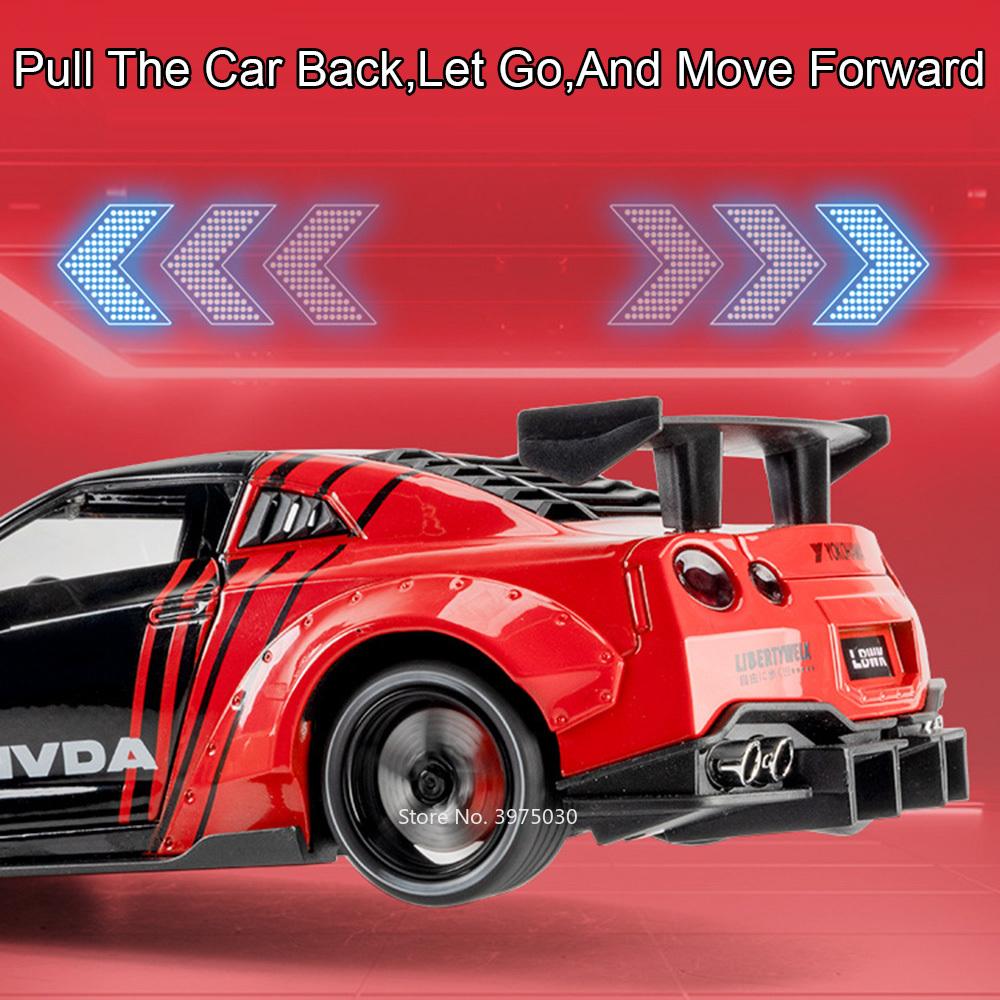 1:24 Scale Alloy Diecast Gtr Cars Models Toys Pull Back Miniature Sports Car With Light Sound Vehicles For Boys Birthday Gifts