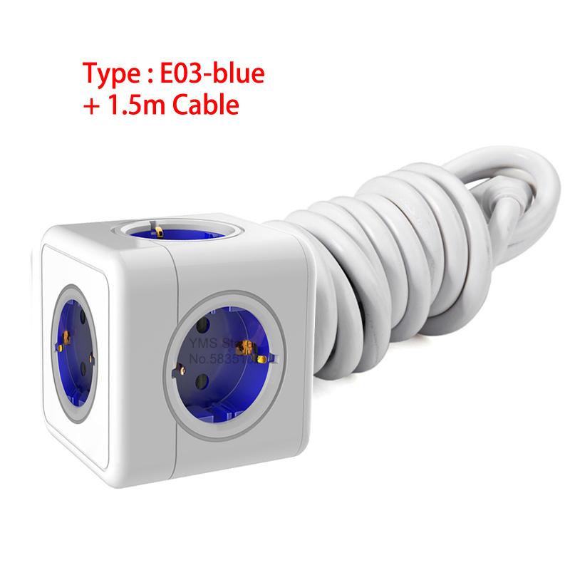 European Elug Cube Power Strip With 5 AC Multi-hole Power Sockets And 1.4m Extension Cable Extension Wall Outlet 3680W 16A 250V