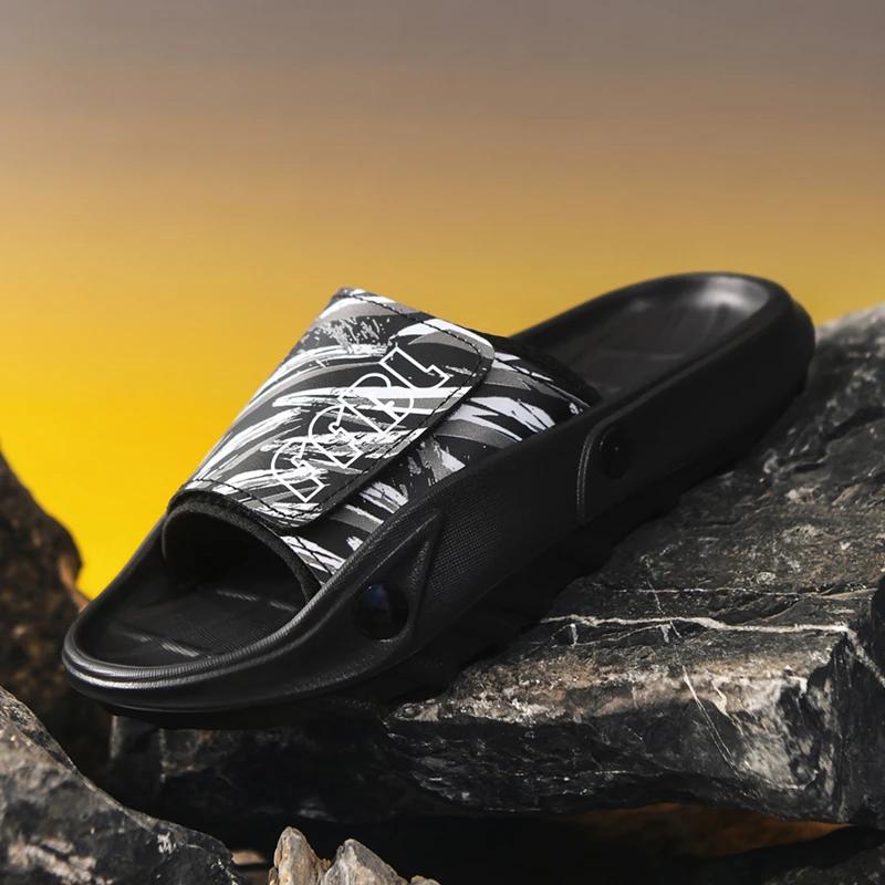 Fashionable Men Anti Slip Sandals Wear-resistant EVA Thick Sole Comfortable Home Slippers Bathroom Shower Flip Flops Black White