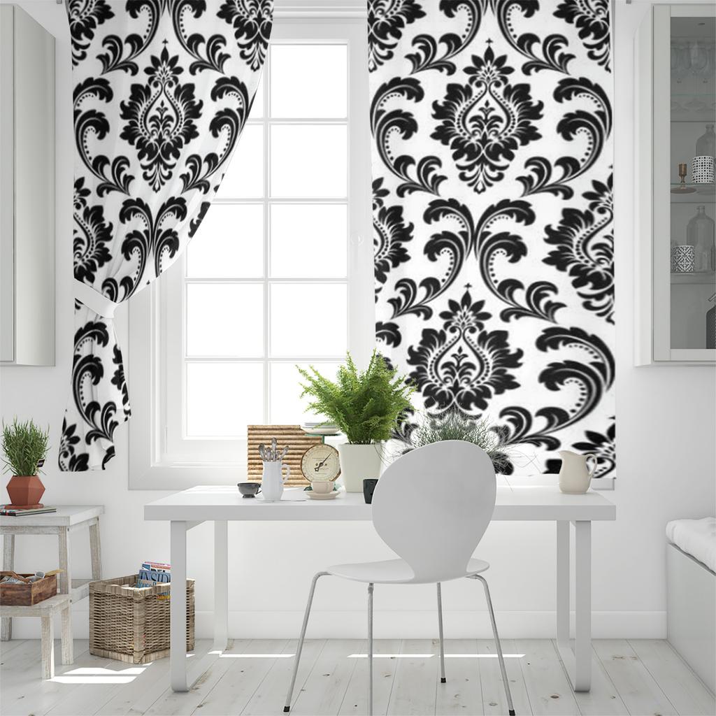 Black Baroque Pattern Window Curtain For Living Room Bedroom Luxury Home Kitchen Decor Items Curtains