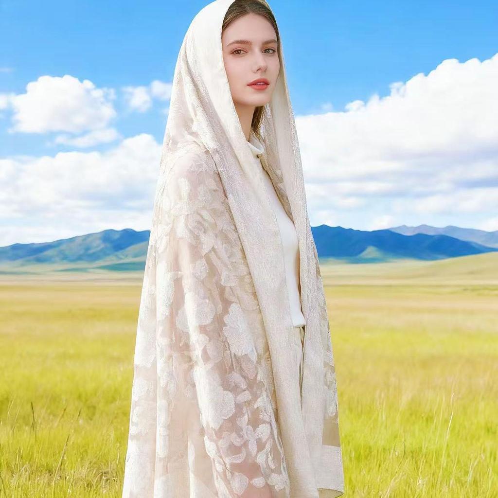 High-End Ethnischer Cut-Out Retro Floral Organza Jacquard Schal