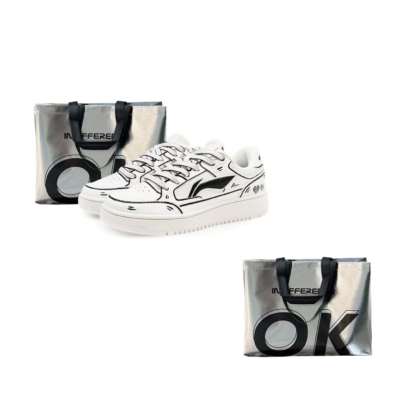 Li Ning Tianji Slip Resistant Abrasion Resistant Low top Skateboard Shoes Unisex White Black AGCU096-5(Team131- S)