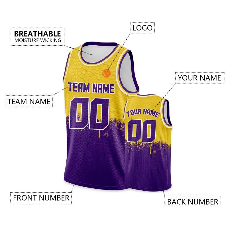 Individuelles Basketballtrikot Gold Marineblau Personalisiert Bedruckt Mit Eigenem Namen Nummer Logo Herren/Damen/Kinder Schnelltrocknend Ärmellose Shirts