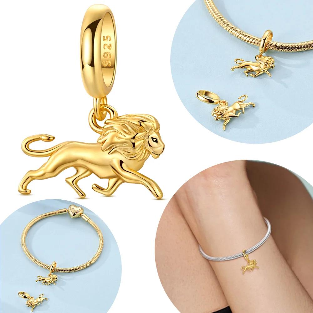 Original Copper Golden Animal Lion Animal Pendant Bead Fit Bracelet Women Fine Gift Making Diy Jewelry Accessory