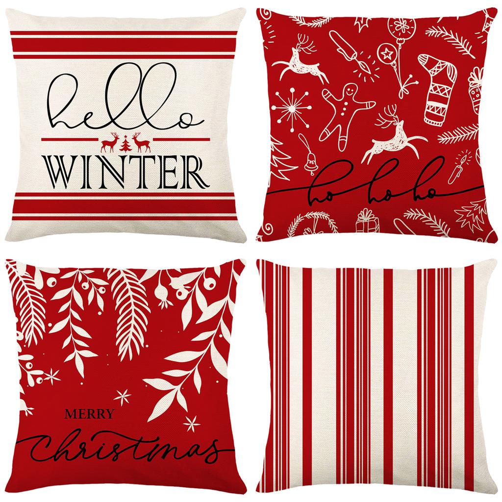 Letter Print Christmas Pillow Cover Home Sofa Bedroom Pillow Cushion Cover Linen Stripe Cushion Cover