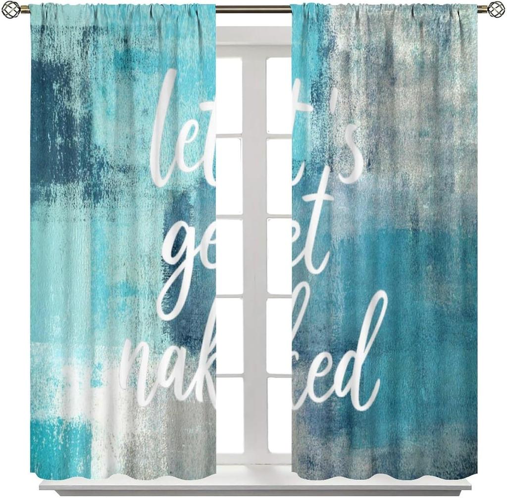 Modern Abstract Art Curtain, Turquoise Teal Painting Art Background Window Curtain for Bedroom Living Room Home 42" W X 45" L(No