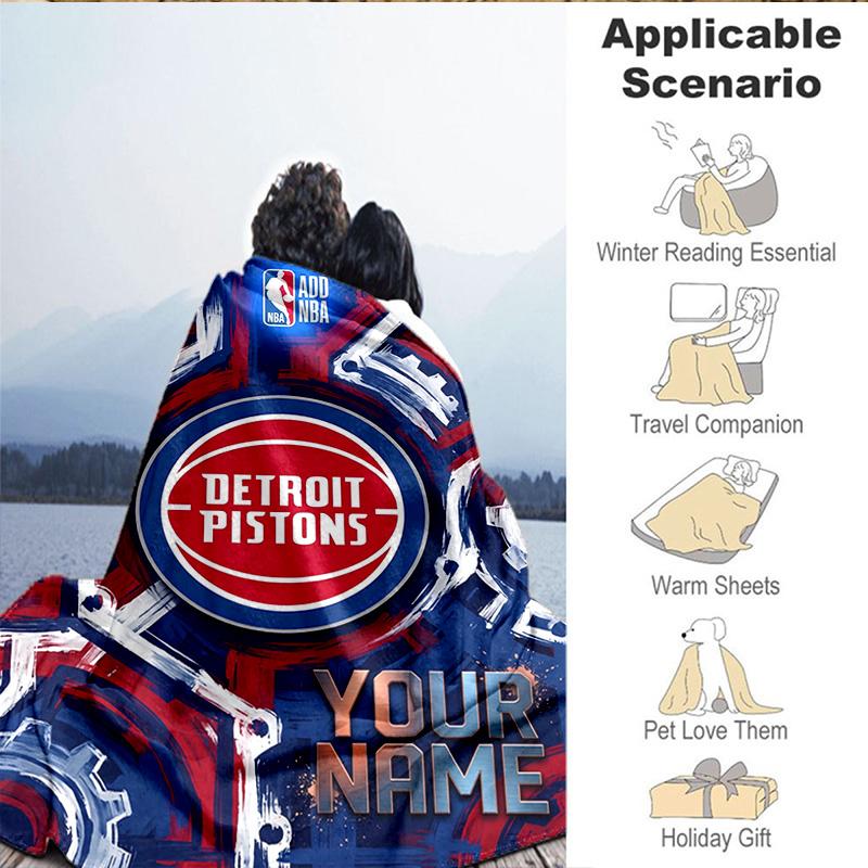 1PC Custom Name Blanket Pistons Detroit Logo Flannel Blankets Patterns Throw Blanket All-Season Soft Gift for Couch, Bed, Camping, Birthday Gifts