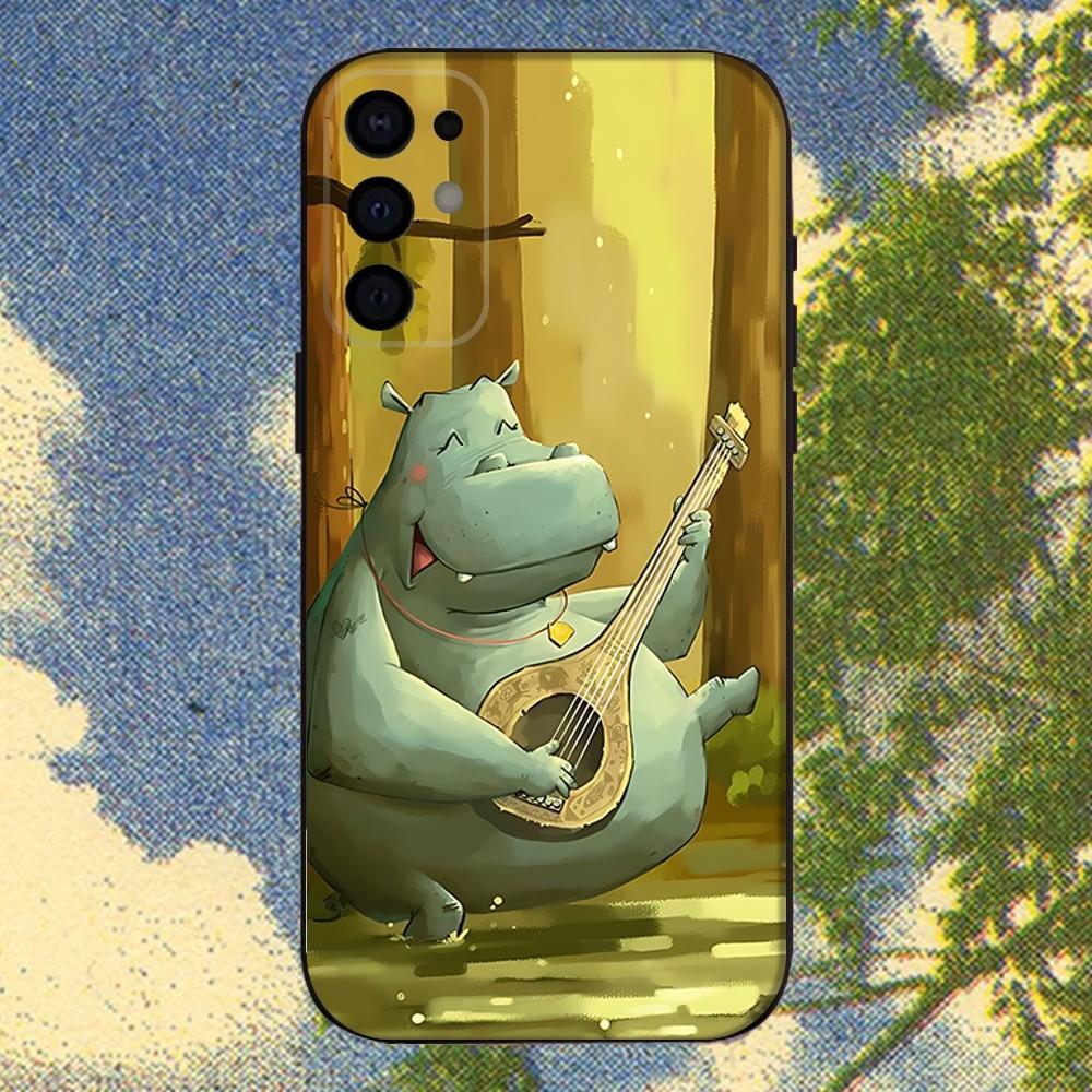 Cartoon Animal Hippopotamus  Phone Case For Samsung S25,S24,S21,S22,S23,S30,Ultra,S20,Plus,Fe,Lite,Note,10,9,5G Black Cover