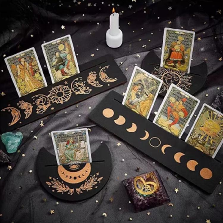 Portable Wooden Tarot Card Stand Rectangular Moon Shaped Tarot Base Display Tray
