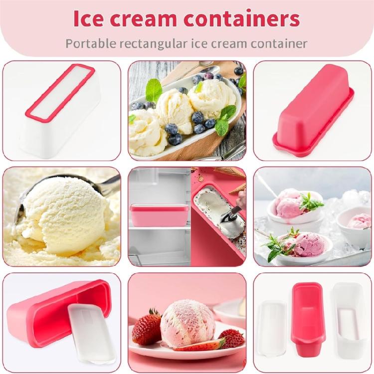 2PCS Ice Cream Jar Yogurt Container with Lids Rectangular Freezer Containers