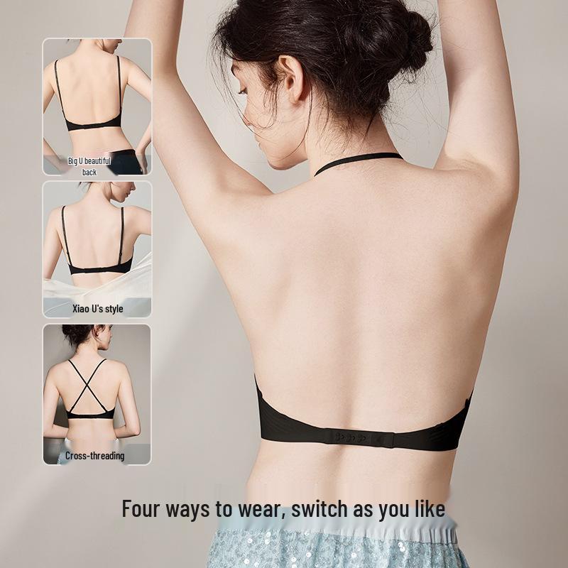 Seamless Backless U-Neck Halter Bra with Invisible Straps - Women's Lingerie